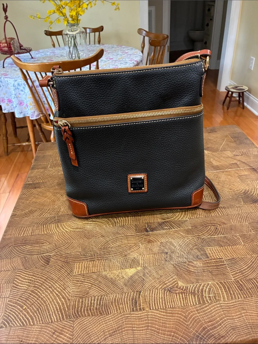 Dooney & Bourke Brown Pebbled Leather Crossbody with Brown Trim